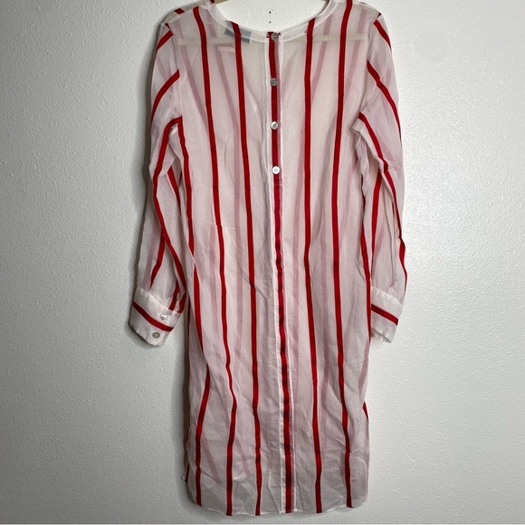 Mansur Gavriel White Red‎ Dress Stripe Cotton Silk Voile Stripe Tunic Size 4 - Picture 8 of 9